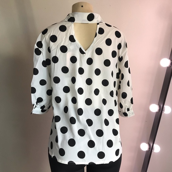 White and Black Polka Dot Button Top - Picture 7 of 7